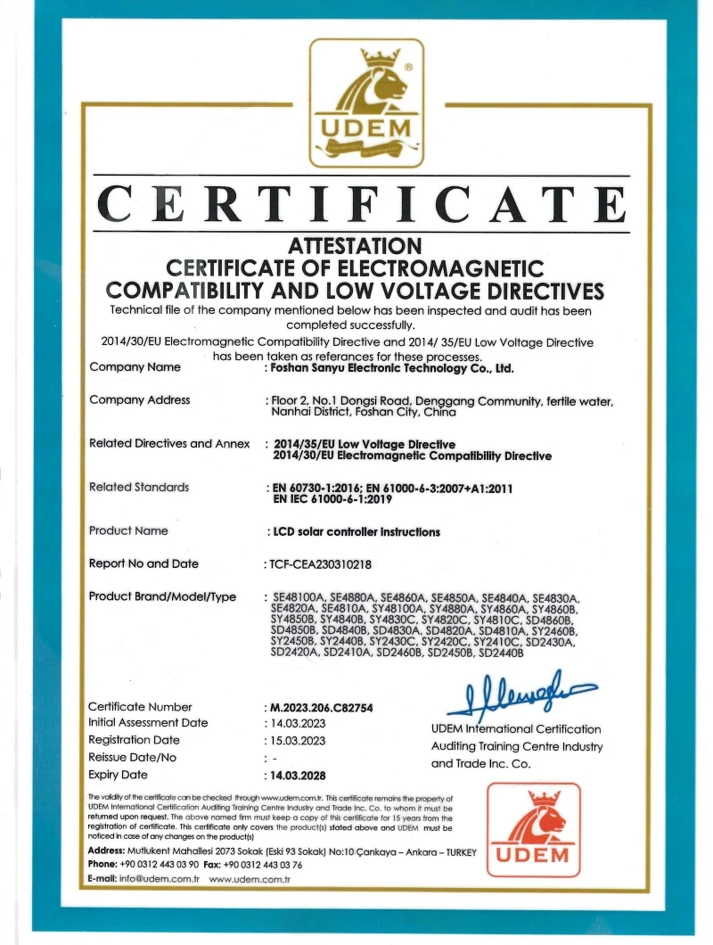 UDEM electromagnetic compatibility and low voltage directives certificate