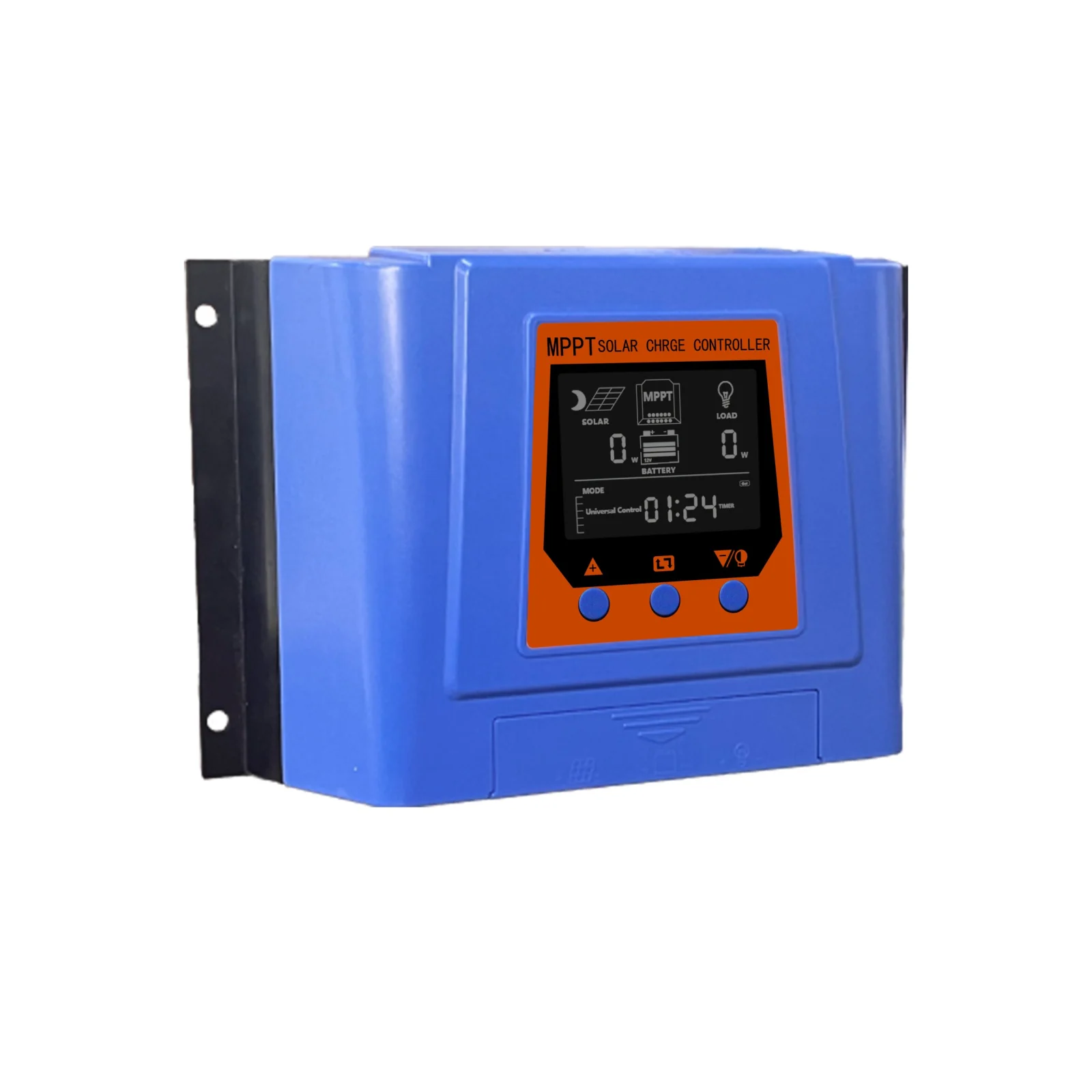 SE-A solar charge controller angled view showing enclosure and mounting plate