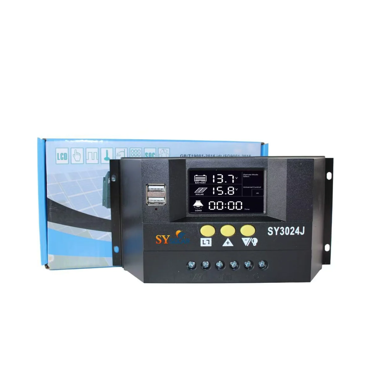 SY-J solar charge controller with retail packaging