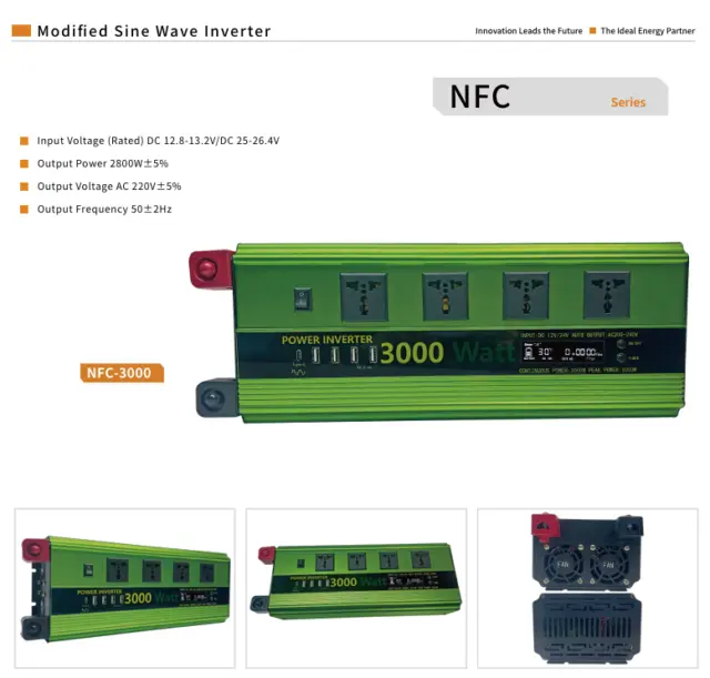 NFC-3000 3000W Modified Sine Wave Inverter – 12V/24V DC Input, 220V AC Output - Gerixi solar charge controller